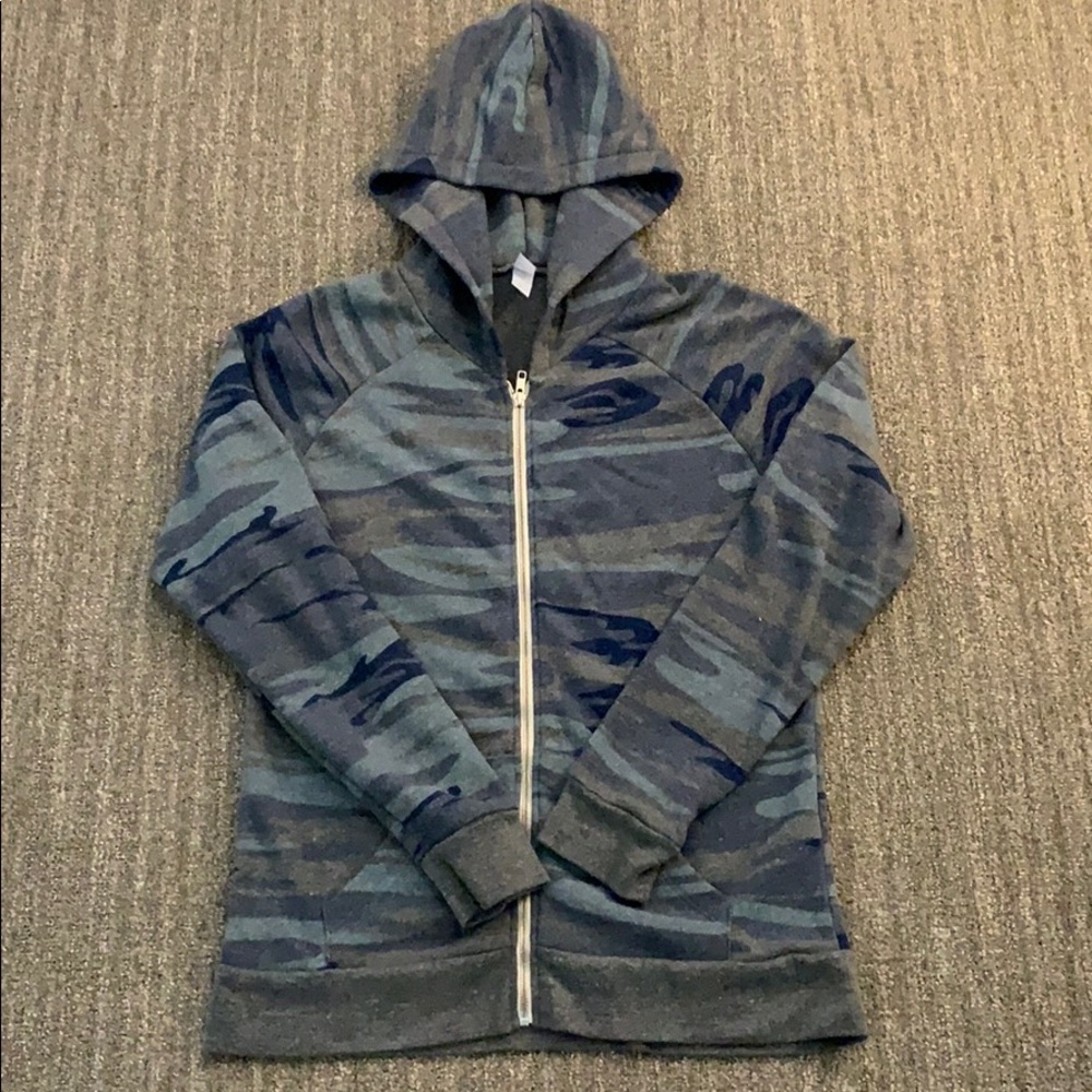 Alternative blue and gray camo zip up hoodie L